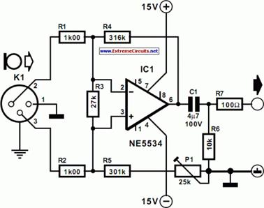 설명: Figure:1 Balanced Microphone Preamplifier Circuit Diagram