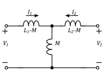 Figure 2. T model equivalent circuit for the coupled inductors or transformer