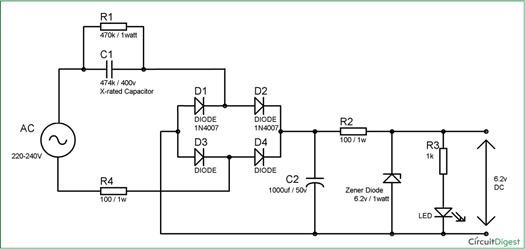 설명: 설명: Transformerless Power Supply Circuit Diagram